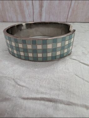 Coach Enamel Mosaic Bangle in Teal and White